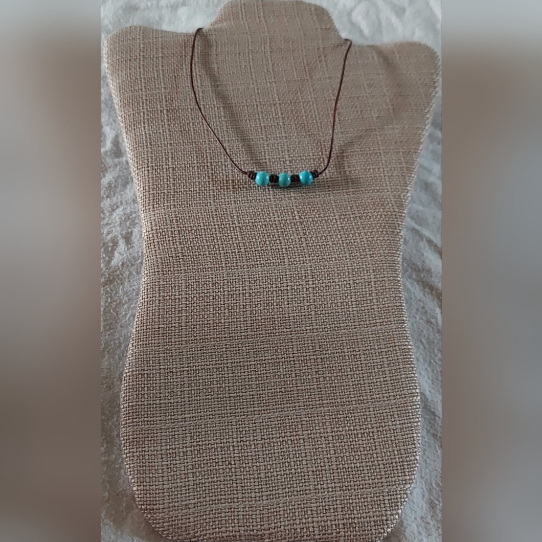 Handmade Turquoise Bead And Brown Leather Necklace 20$